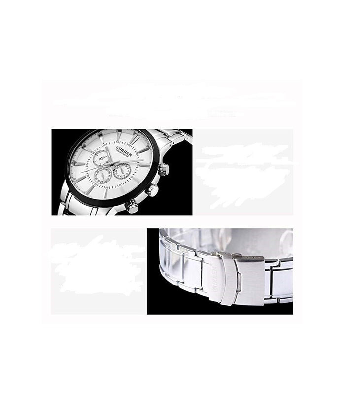 Curren Orologio Semplice Moda Uomo Acciaio Orologio Da Polso Quadrante Nero         