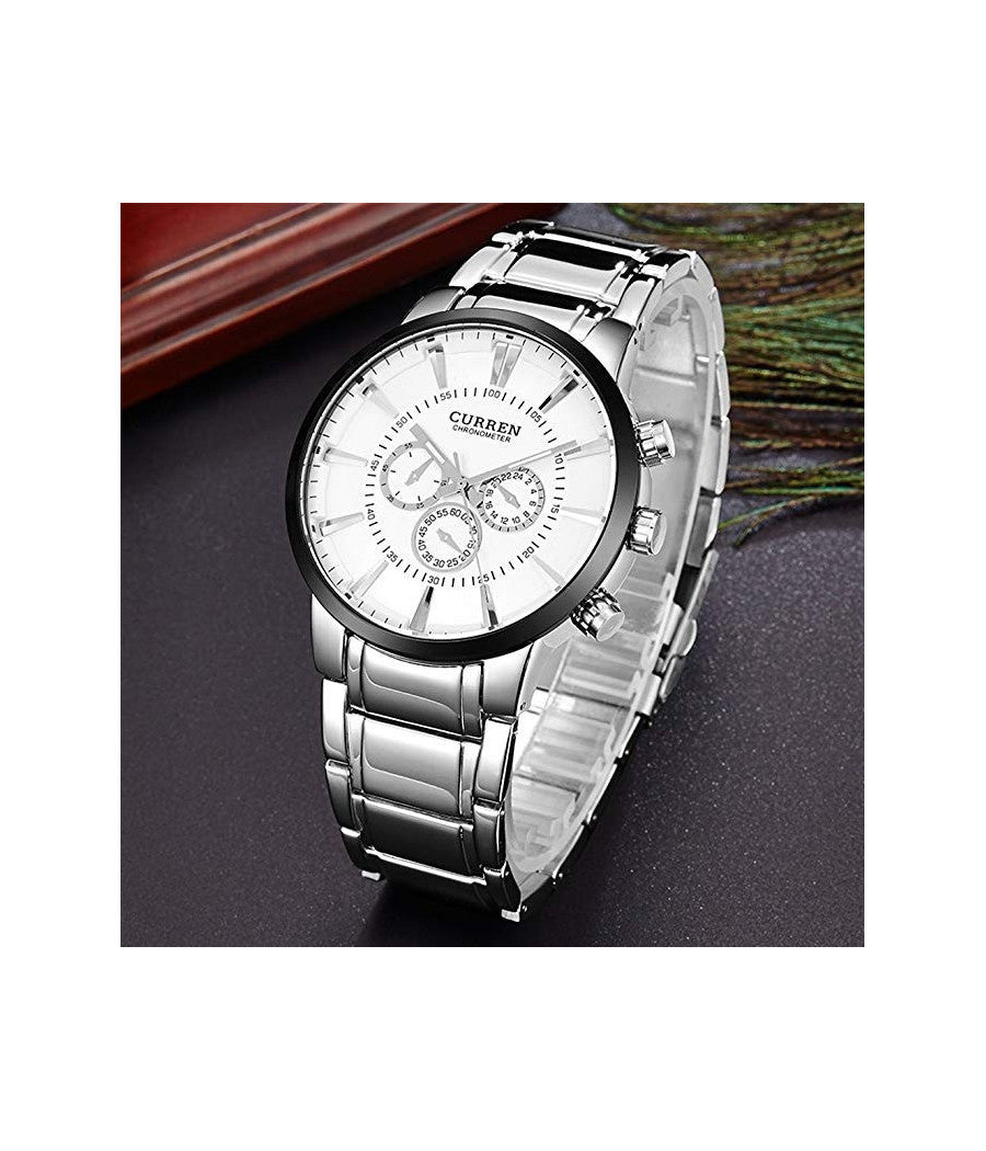 Curren Orologio Semplice Moda Uomo Acciaio Orologio Da Polso Quadrante Nero         