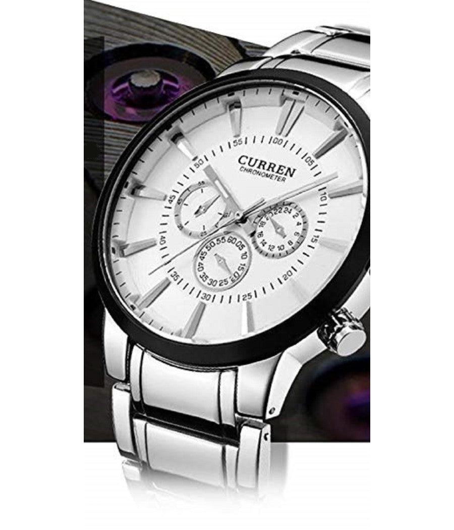 Curren Orologio Semplice Moda Uomo Acciaio Orologio Da Polso Quadrante Nero         