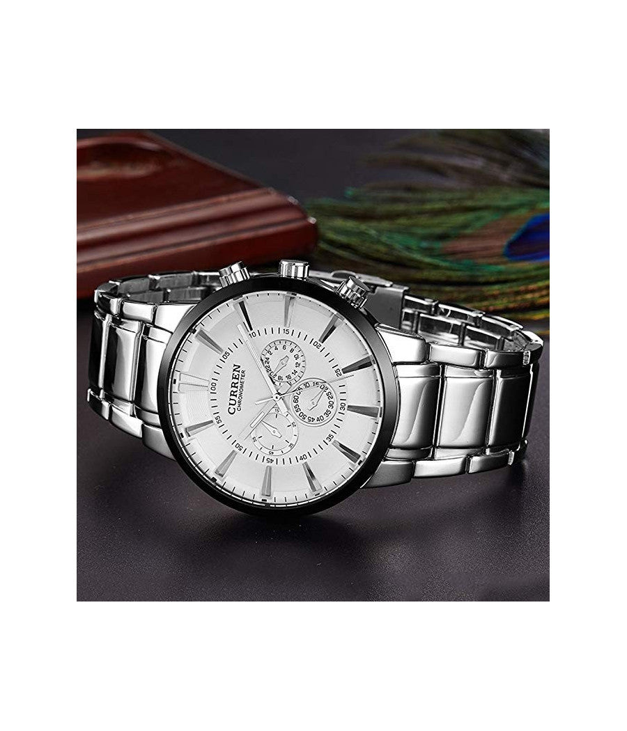 Curren Orologio Semplice Moda Uomo Acciaio Orologio Da Polso Quadrante Nero         