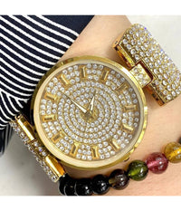 Orologio Da Polso Donna Acciaio Analogico Moda Fashion Brillantini Strass Dorato         