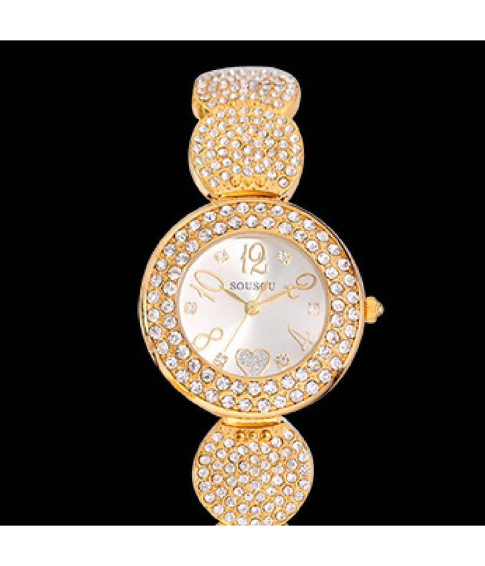Orologio Da Polso Donna Sousou S6097 Movimento Quarzo Cuore Brillantini Dorato         