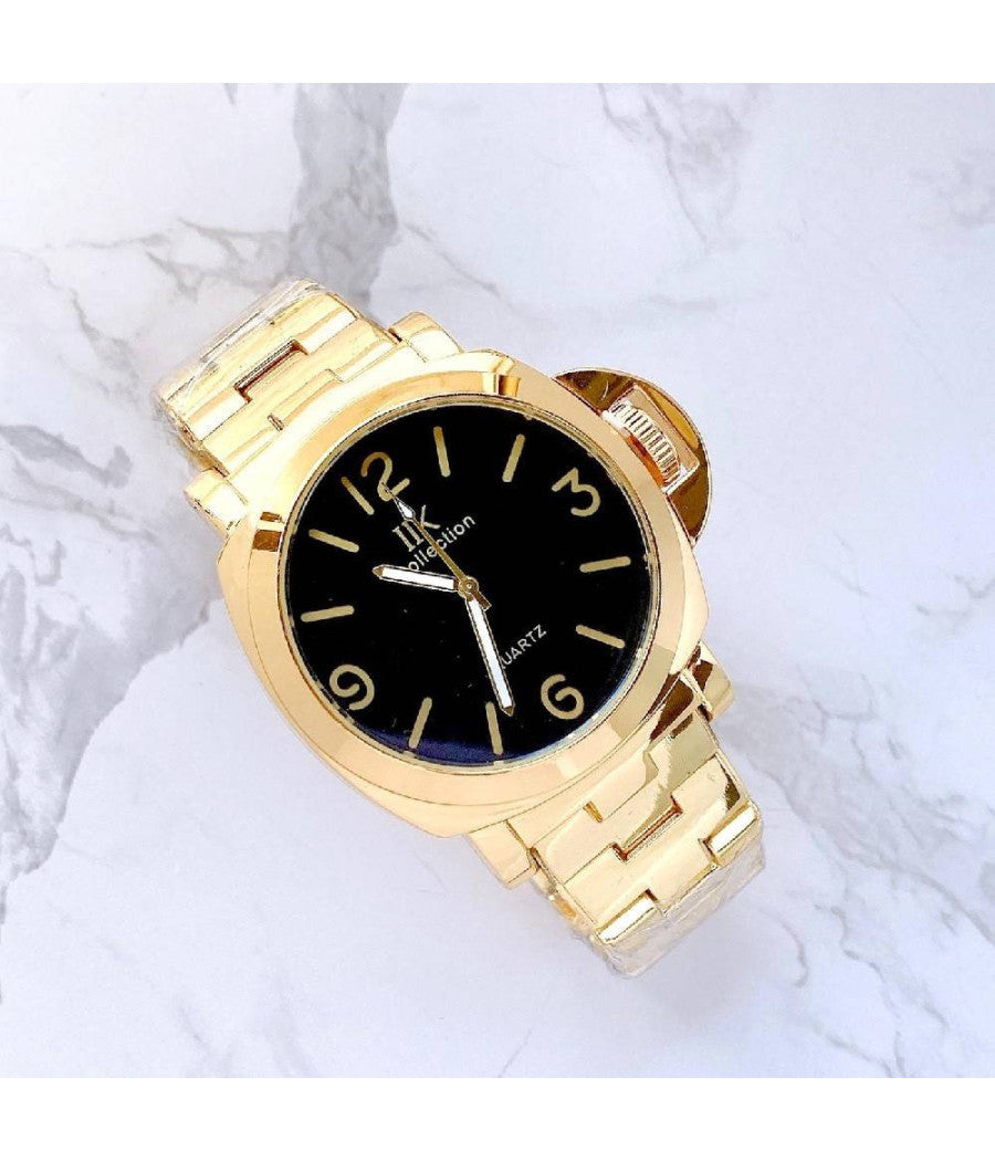 Orologio Da Polso Ik Collection Uomo Analogico Al Quarzo Grande Oro Fondo Nero         