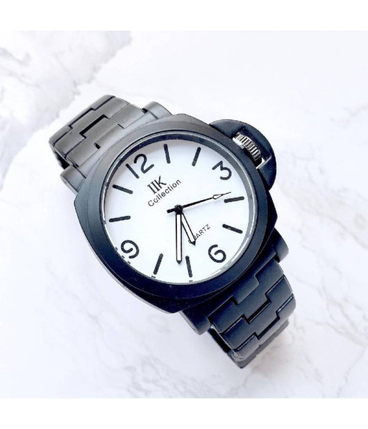 Orologio Da Polso Ik Collection Uomo Analogico Quarzo Grande Nero Fondo Bianco         