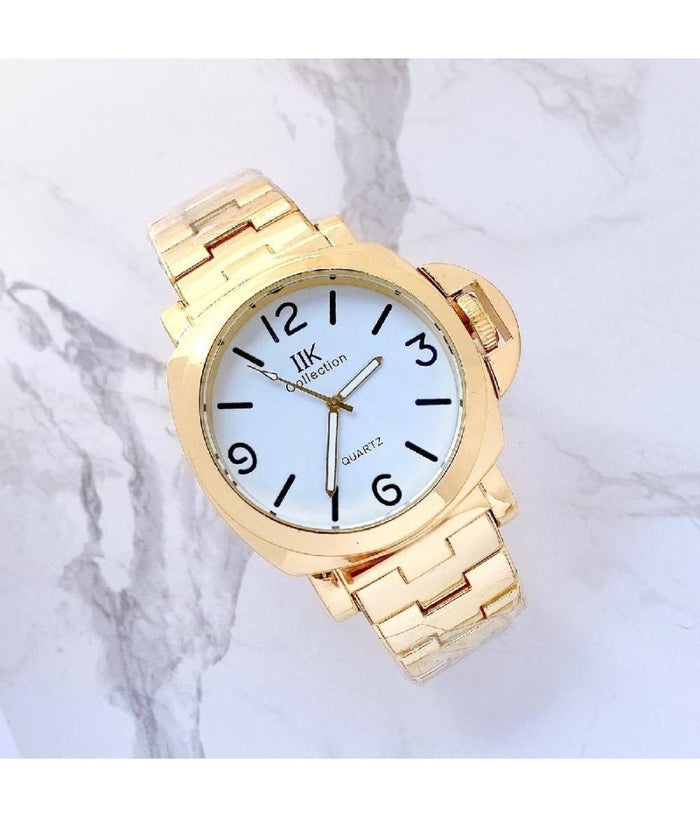 Orologio Da Polso Ik Collection Uomo Analogico Quarzo Grande Oro Fondo Bianco         