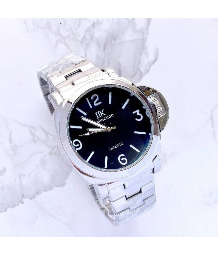 Orologio Da Polso Ik Collection Uomo Quarzo Grande Analogico Silver Fondo Nero         