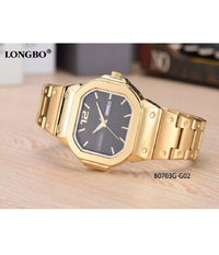 Orologio Da Polso Longbo 80703g Uomo Quarzo Data Analogico Acciaio Dorato Nero         
