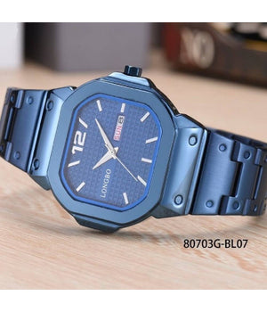 Orologio Da Polso Longbo 80703g Uomo Quarzo Data Analogico Acciaio Elegante Blu         