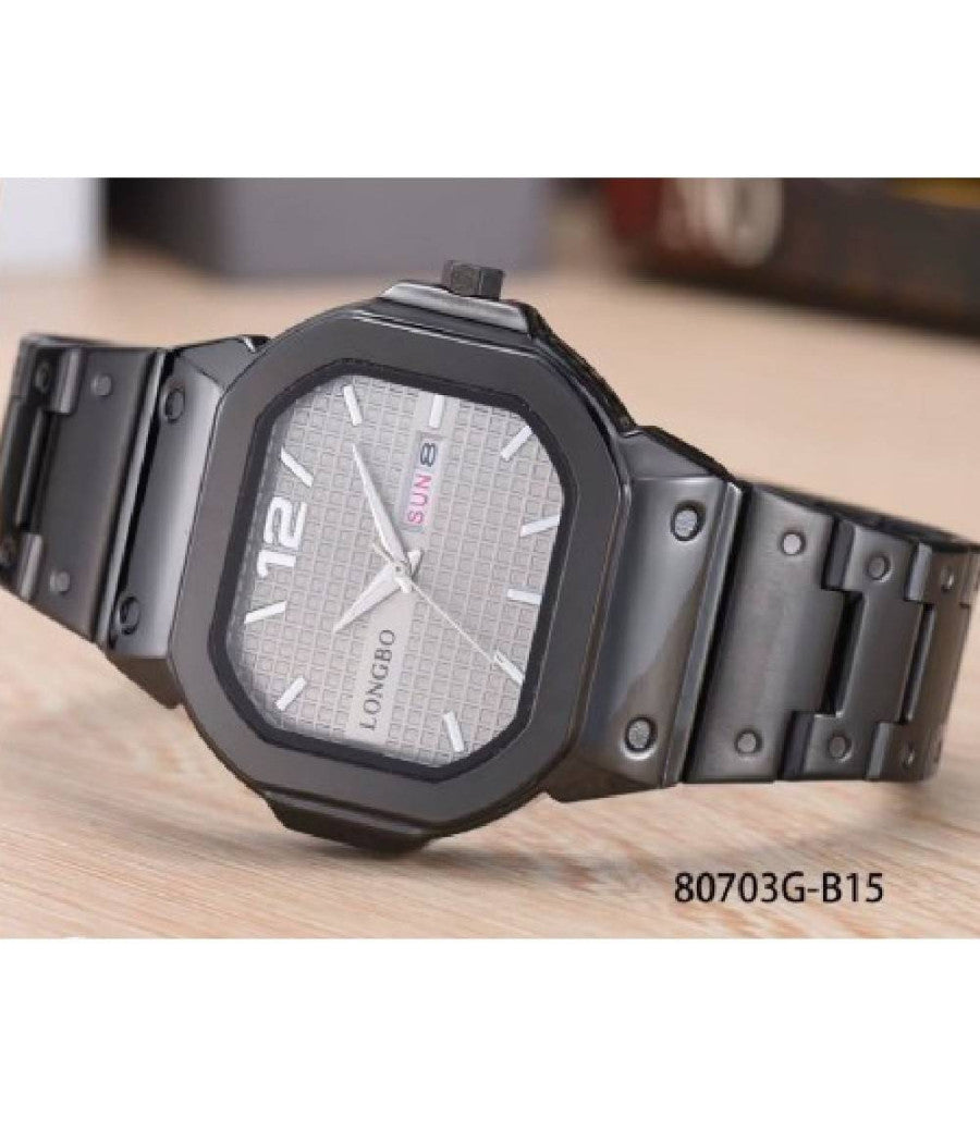 Orologio Da Polso Longbo 80703g Uomo Quarzo Data Analogico Acciaio Nero Grigio         