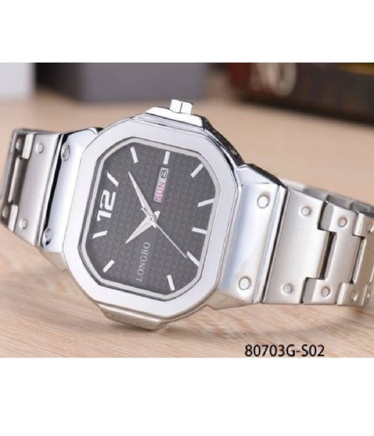 Orologio Da Polso Longbo 80703g Uomo Quarzo Data Analogico Acciaio Silver Nero         