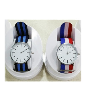 Orologio Da Polso Moda Estate Unisex Cinturino Stoffa Strisce Uomo Donna Trendy         