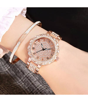 Orologio Da Polso Per Donna Analogico Casual Moda Fashion Brillantini Rosato         