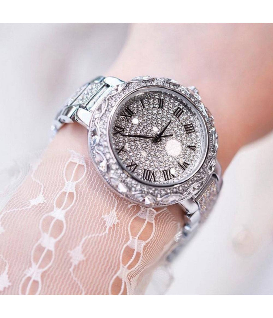 Orologio Da Polso Per Donna Casual Analogico Moda Fashion Brillantini Silver         