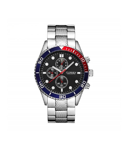 Orologio Da Polso Per Uomo Cinturino In Metallo Quadrante Nero Al Quarzo Curren         