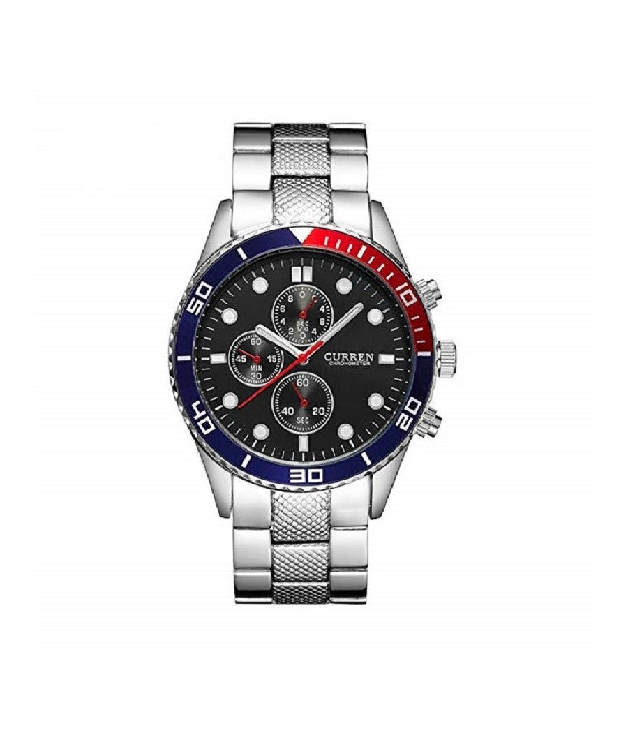 Orologio Da Polso Per Uomo Cinturino In Metallo Quadrante Nero Al Quarzo Curren         