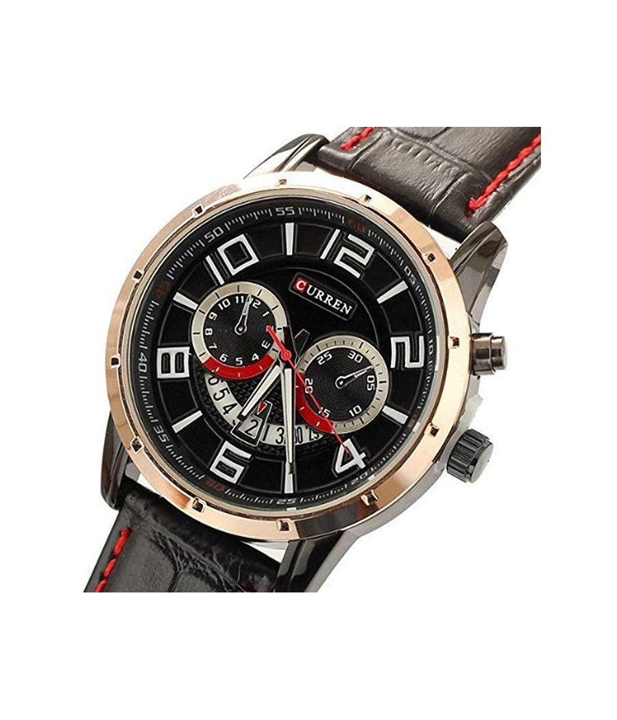 Orologio Da Polso Per Uomo Con Cinturino In Pelle E Qudrante Nero Curren W8140         