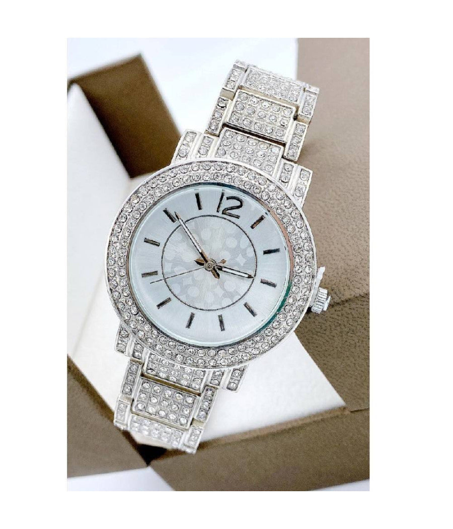 Orologio Da Polso Sousou 6422 Analogico Quarzo Brillantini Silver Fondo Bianco         