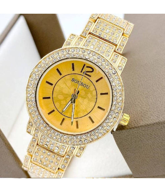 Orologio Da Polso Sousou 6422 Quarzo Moda Fashion Brillantini Dorato Fondo Oro         