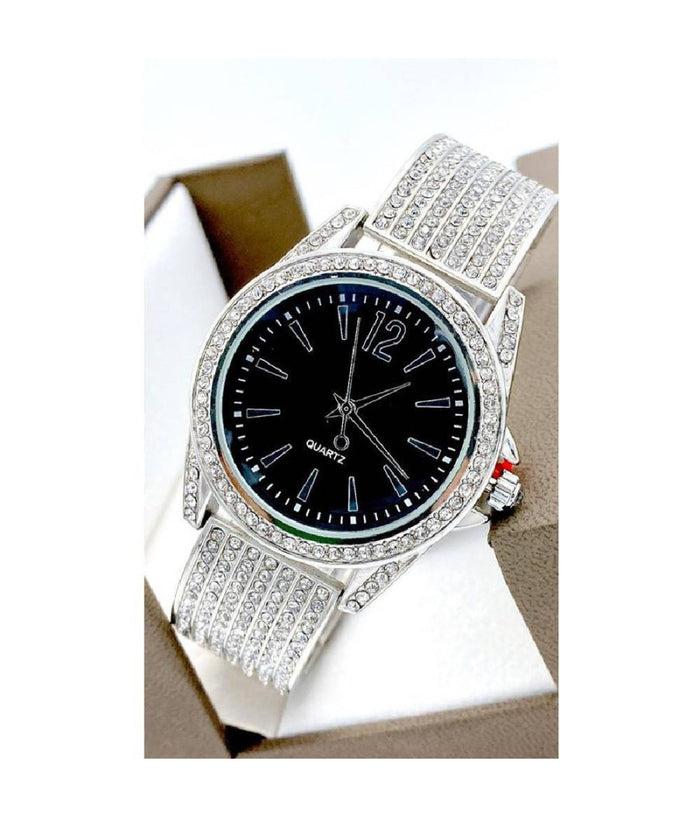 Orologio Da Polso Sousou 6733 Donna Quarzo Acciaio Brillantini Silver Fondo Nero         