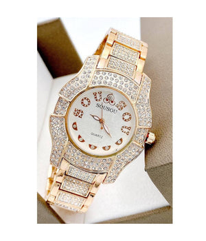 Orologio Da Polso Sousou S6011 Quarzo Moda Brillantini Acciaio Rosa Fondo Silver         