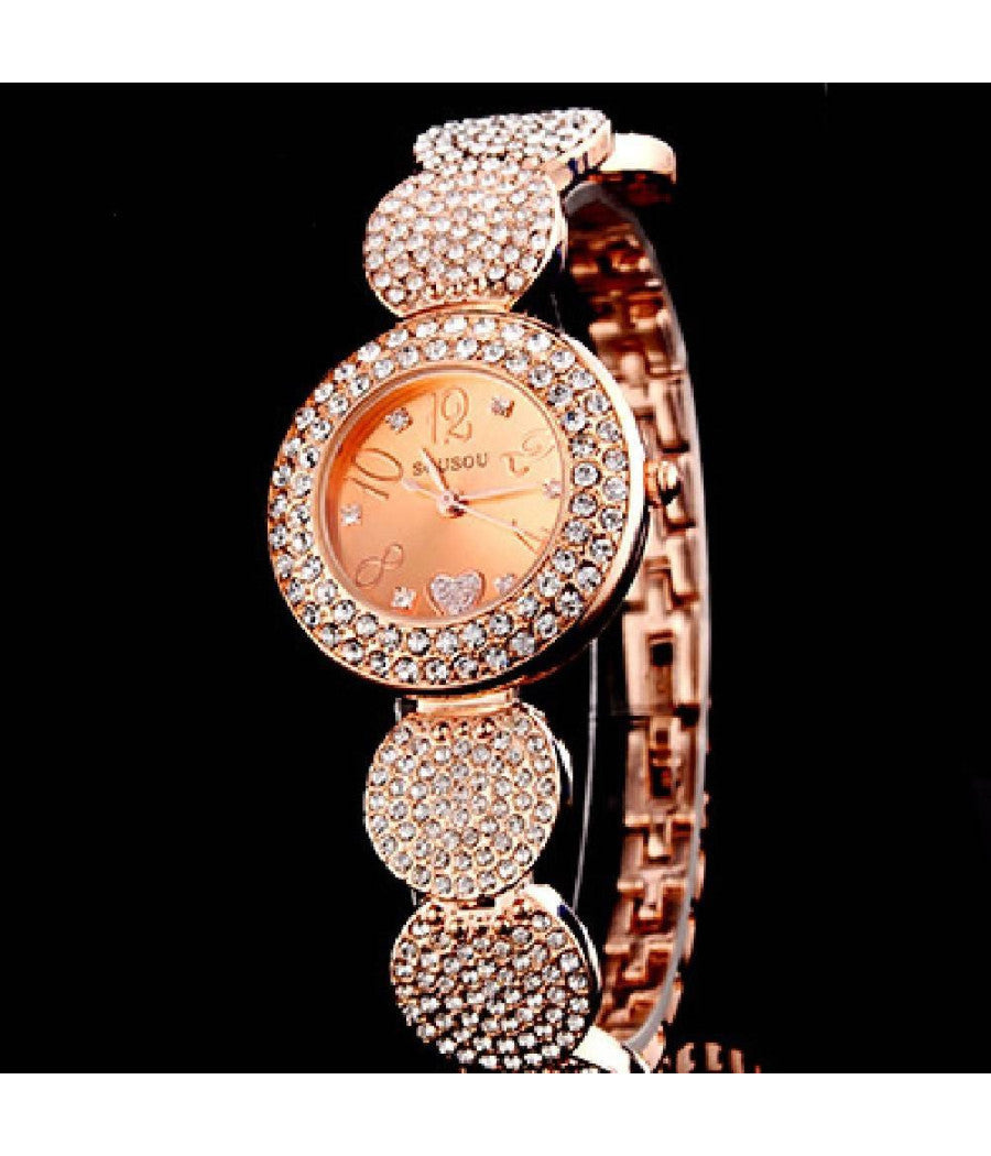 Orologio Da Polso Sousou S6097 Donna Movimento Quarzo Cuore Brillantini Oro Rosa         