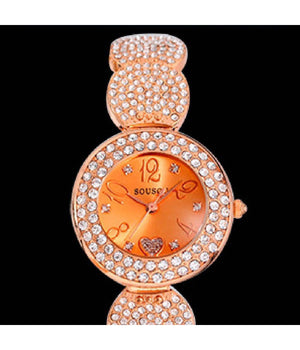 Orologio Da Polso Sousou S6097 Donna Movimento Quarzo Cuore Brillantini Oro Rosa         