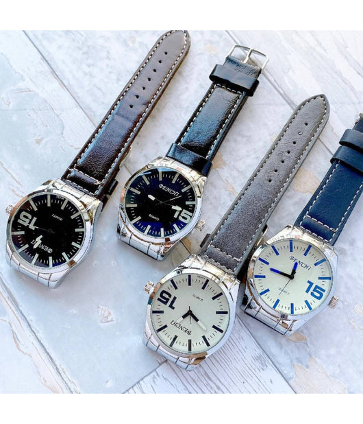 Orologio Da Polso Uomo Benchi Cinturino Pelle Cassa Silver Quarzo Analogico 1004         