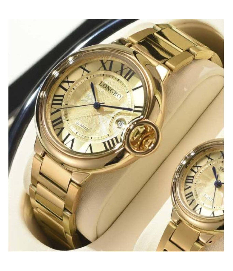 Orologio Da Polso Uomo Donna Longbo 80771 Quarzo Calendario Impermeabile Dorato         