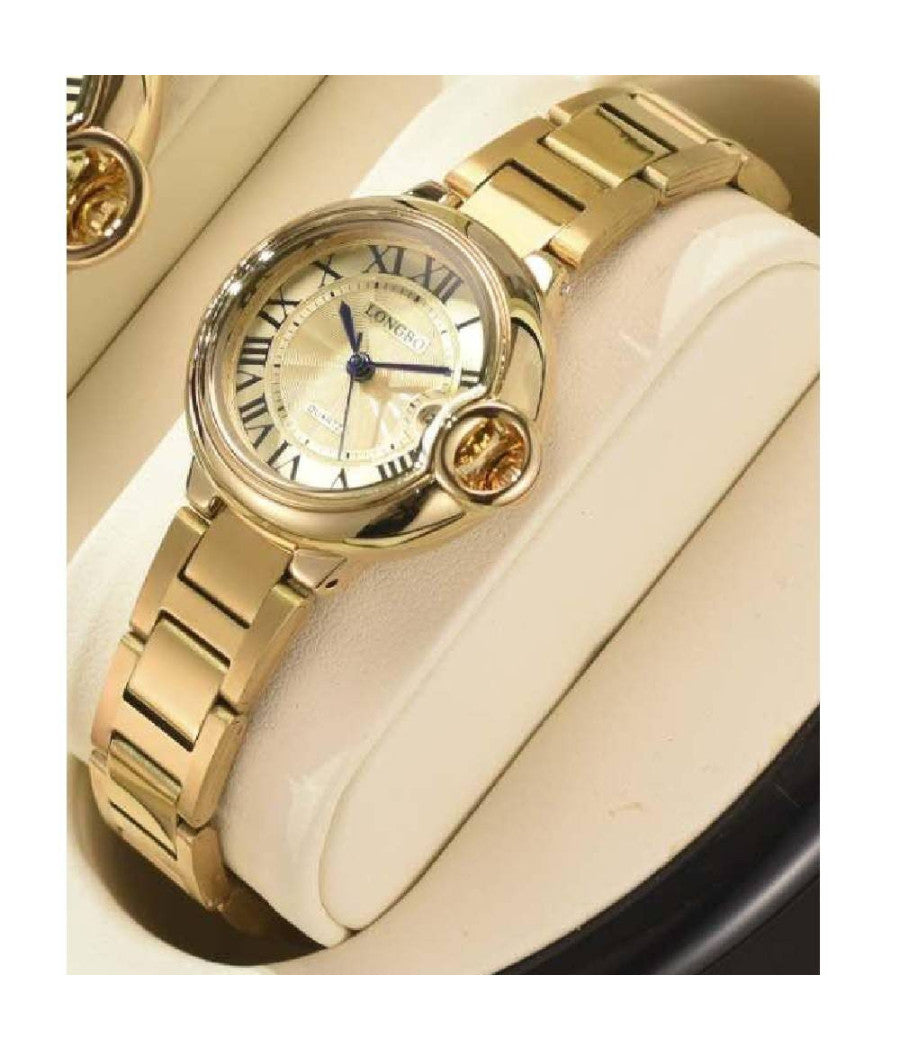 Orologio Da Polso Uomo Donna Longbo 80771 Quarzo Calendario Impermeabile Dorato         