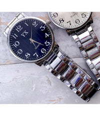 Orologio Da Polso Uomo Yx Analogico Quarzo Acciaio Fashion Silver Quadrante Blu         