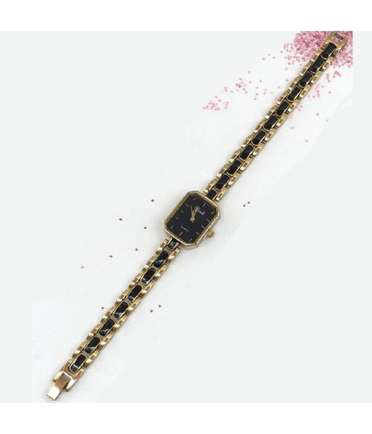 Orologio Da Polso Yaki Donna Analogico Quarzo Acciaio Moda Dorato Nero Bracciale         