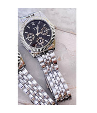 Orologio Da Polso Yx Uomo Analogico Calendario Elegante Silver Quadrante Nero         