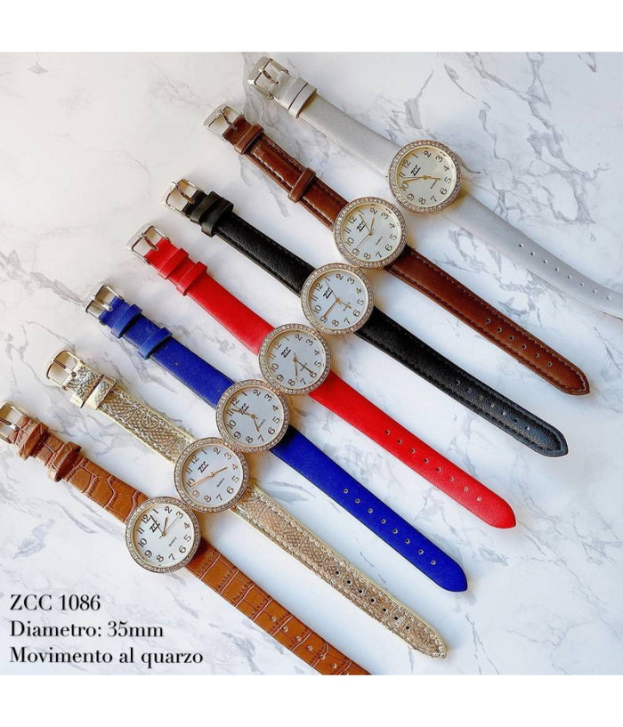 Orologio Da Polso Zcc 1086 Donna Quarzo Analogico Fashion Moda Pelle Brillantini         
