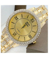 Orologio Da Polso Zcc 13 Donna Acciaio Quarzo Brillantini Moda Dorato Fondo Oro         