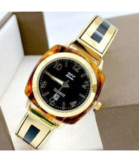 Orologio Da Polso Zcc 18 Donna Quarzo Acciaio Moda Ambrato Dorato Quadrante Nero         