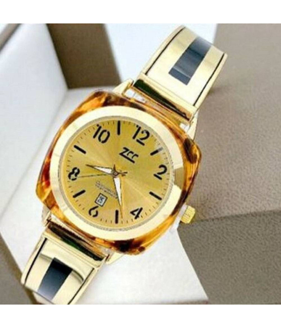 Orologio Da Polso Zcc 18 Donna Quarzo Acciaio Moda Ambrato Dorato Quadrante Oro         