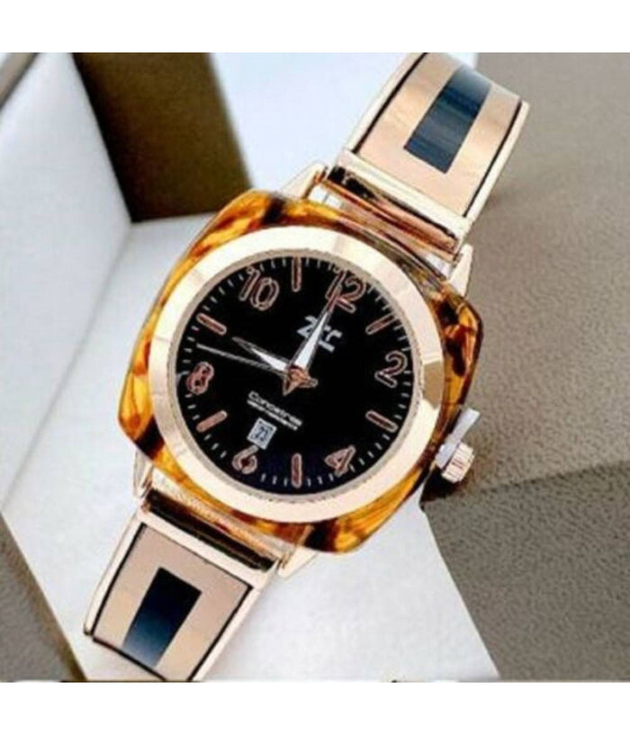 Orologio Da Polso Zcc 18 Donna Quarzo Acciaio Moda Ambrato Rosa Quadrante Nero         