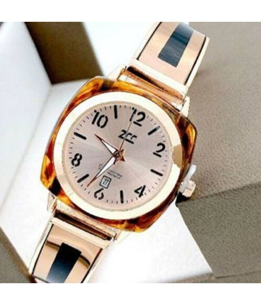 Orologio Da Polso Zcc 18 Donna Quarzo Acciaio Moda Ambrato Rosa Quadrante Rosa         