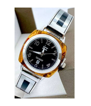 Orologio Da Polso Zcc 18 Donna Quarzo Acciaio Moda Ambrato Silver Quadrante Nero         