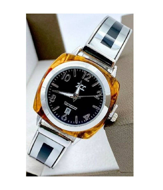 Orologio Da Polso Zcc 18 Donna Quarzo Acciaio Moda Ambrato Silver Quadrante Nero         