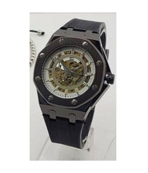 Orologio Da Polso Zcc 4407 Uomo Automatico Elegante Casual Nero Bianco Dorato         