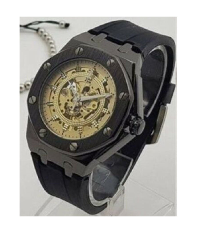 Orologio Da Polso Zcc 4407 Uomo Automatico Elegante Casual Nero Dorato         