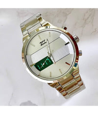 Orologio Da Polso Zcc 7258 Uomo Quarzo Acciaio Dual Time Silver Quadrante Bianco         