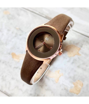 Orologio Da Polso Zcc Analogico Casual Elegante Moda Con Cinturino Pelle Marrone         