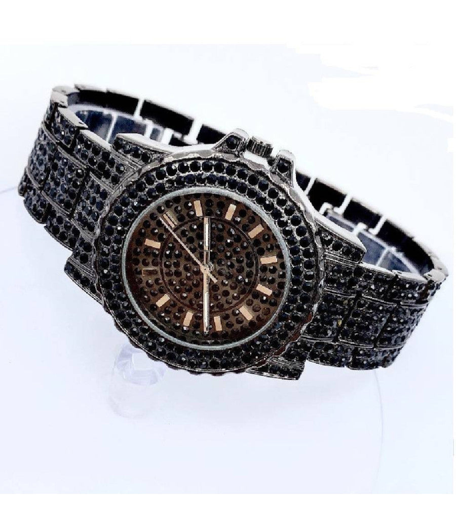 Orologio Da Polso Zcc Analogico Donna Quarzo Acciaio Moda Brillantinato Nero         