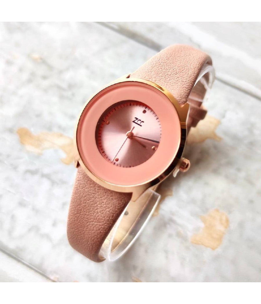 Orologio Da Polso Zcc Analogico Elegante Casual Moda Con Cinturino In Pelle Rosa         