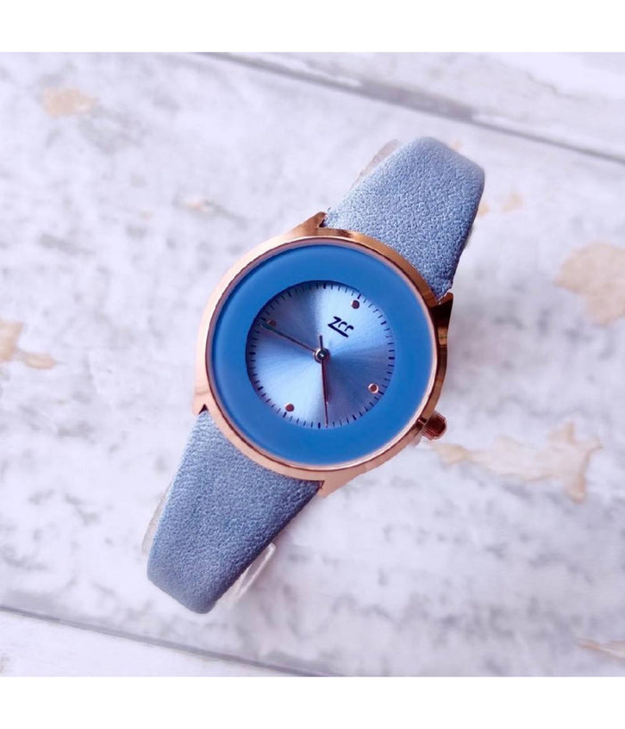 Orologio Da Polso Zcc Analogico Elegante Moda Casual Cinturino In Pelle Azzurro         