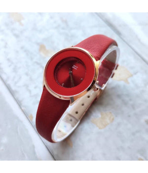 Orologio Da Polso Zcc Analogico Elegante Moda Casual Cinturino In Pelle Rosso         