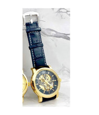 Orologio Da Polso Zcc Bull Transp Uomo Automatico Cinturino Pelle Blu Fondo Blu         