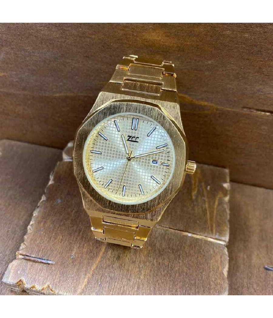 Orologio Da Polso Zcc Da Uomo Al Quarzo Data Analogico Elegante Dorato Fondo Oro         